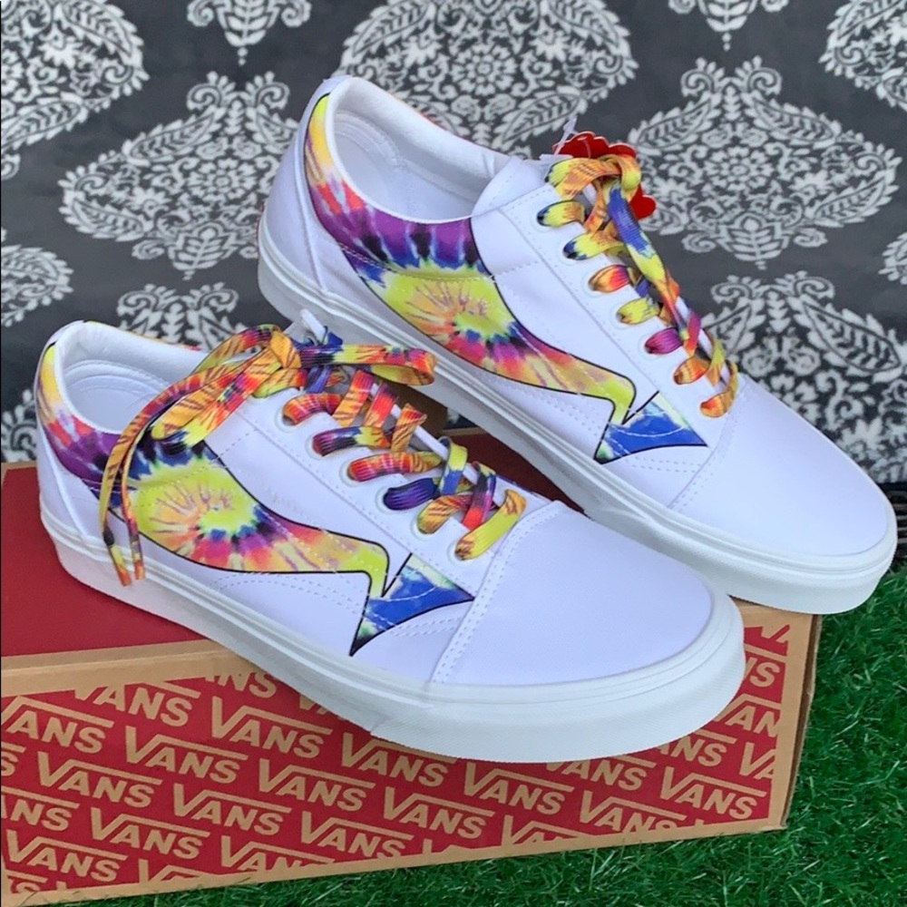 VANS OLD SKOOL WARP TRUE WHITE/TIE DYE WMNS - Picture 1 of 16